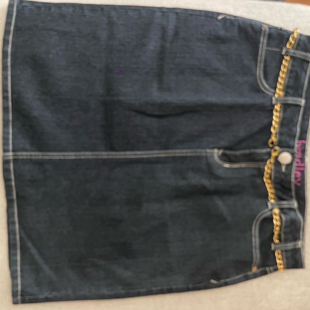 Women's Denim Skirt with Gold Chain Accent
